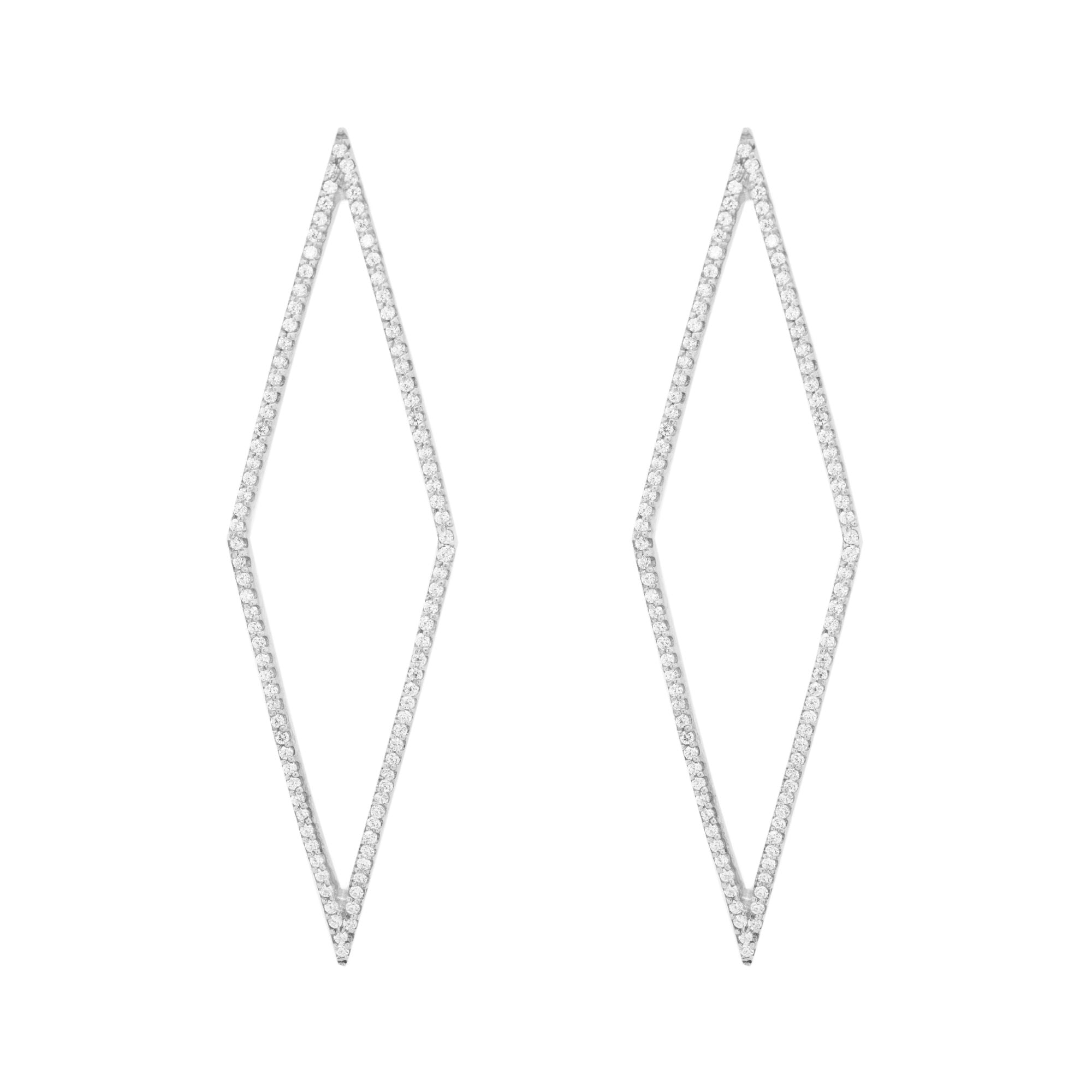 Rhomb weißes Rhodium an silbernen Ohrringen w. Zirkonia