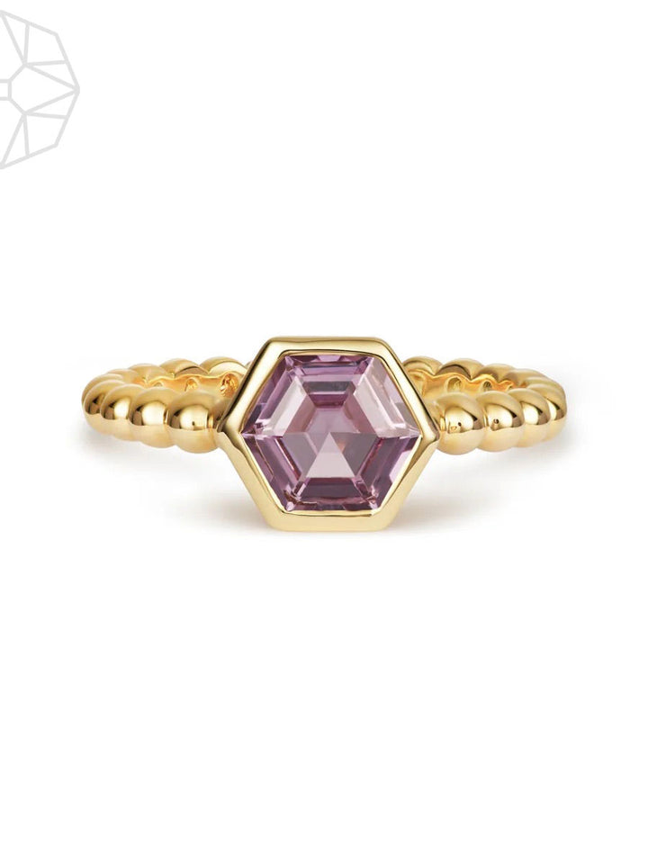 Violet Sapphire Hex 14K Gold Ring
