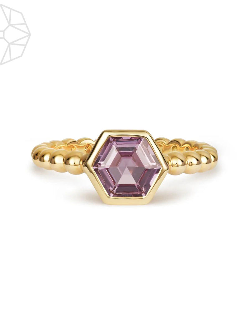 Violet Sapphire Hex 14K Gold Ring