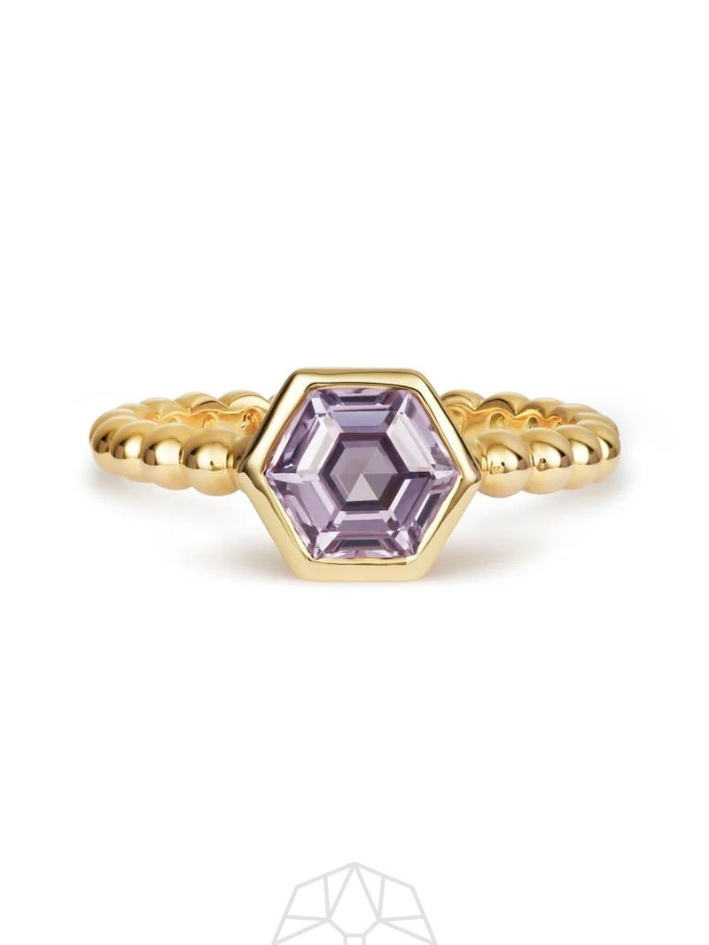 Purple Sapphire Hex 14K Gold Ring