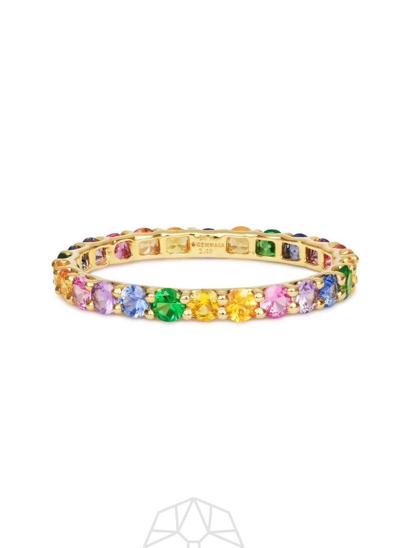 Rainbow Sapphire Skinny 14K Gold Ring