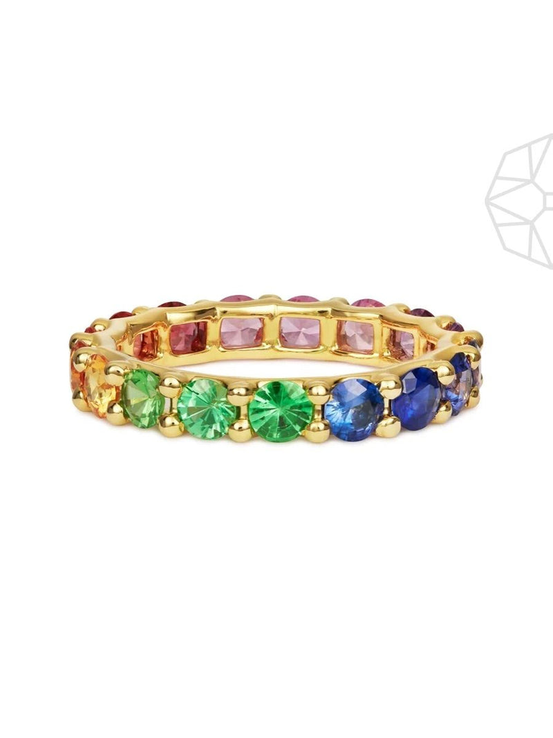 Rainbow Sapphire Chunky Gradient 18K Gold Ring