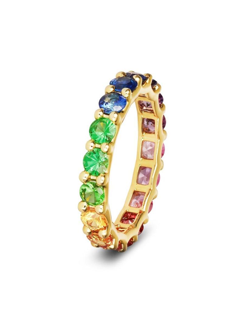 Rainbow Sapphire Chunky Gradient 18K Gold Ring