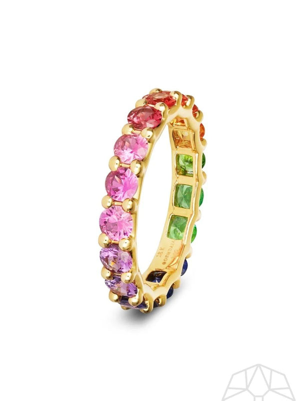 Rainbow Sapphire Chunky Gradient 18K Gold Ring