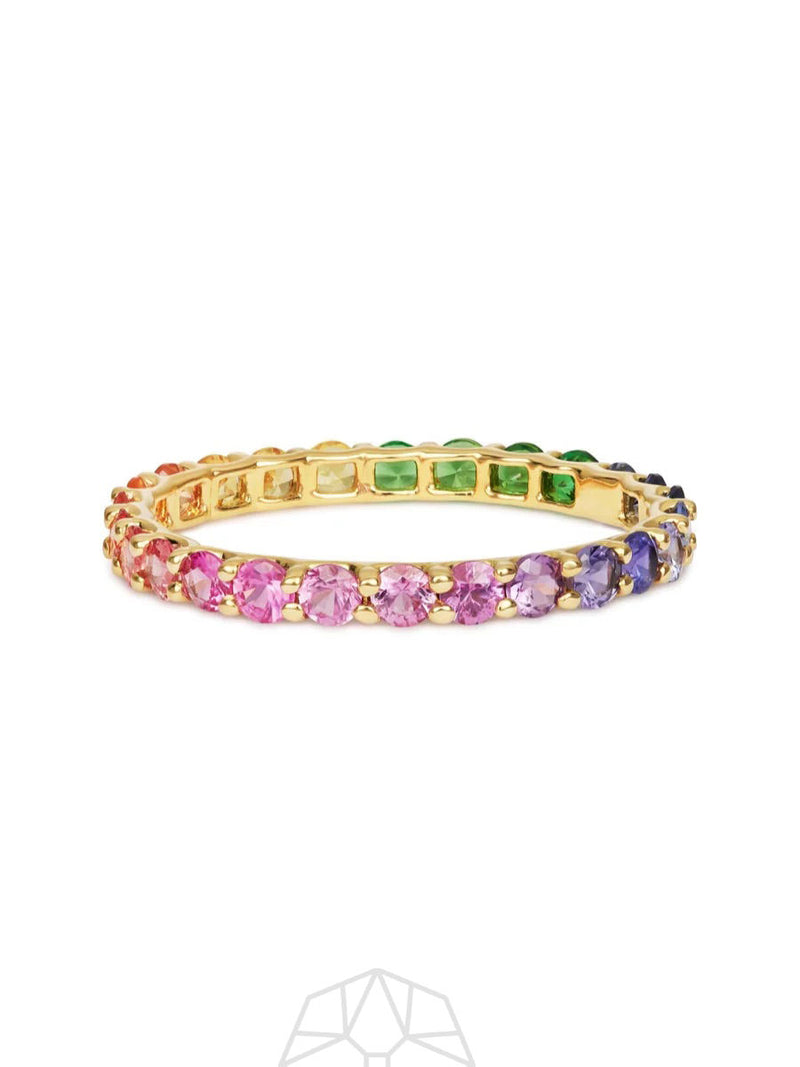 Rainbow Sapphire Skinny Gradient 14K Gold Ring