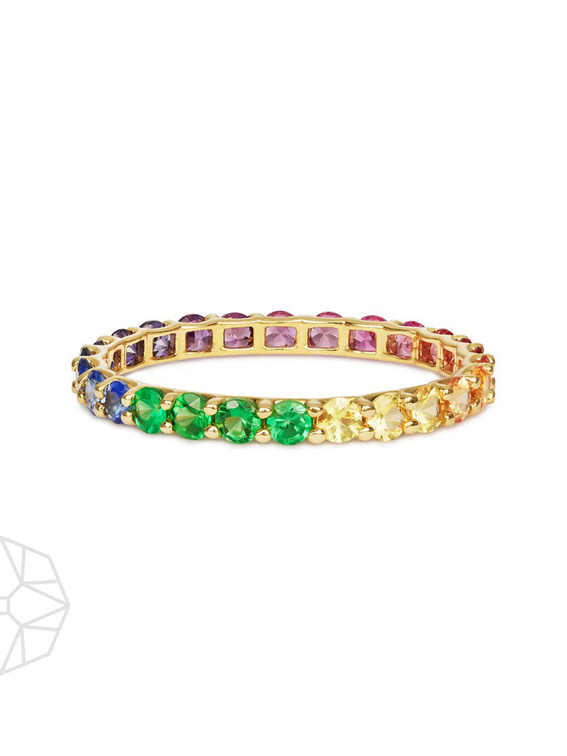 Rainbow Sapphire Skinny Gradient 14K Gold Ring