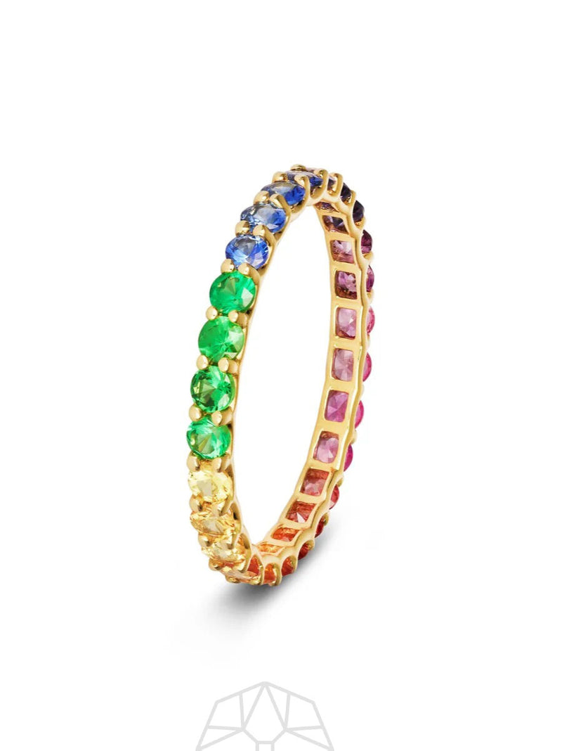 Rainbow Sapphire Skinny Gradient 14K Gold Ring