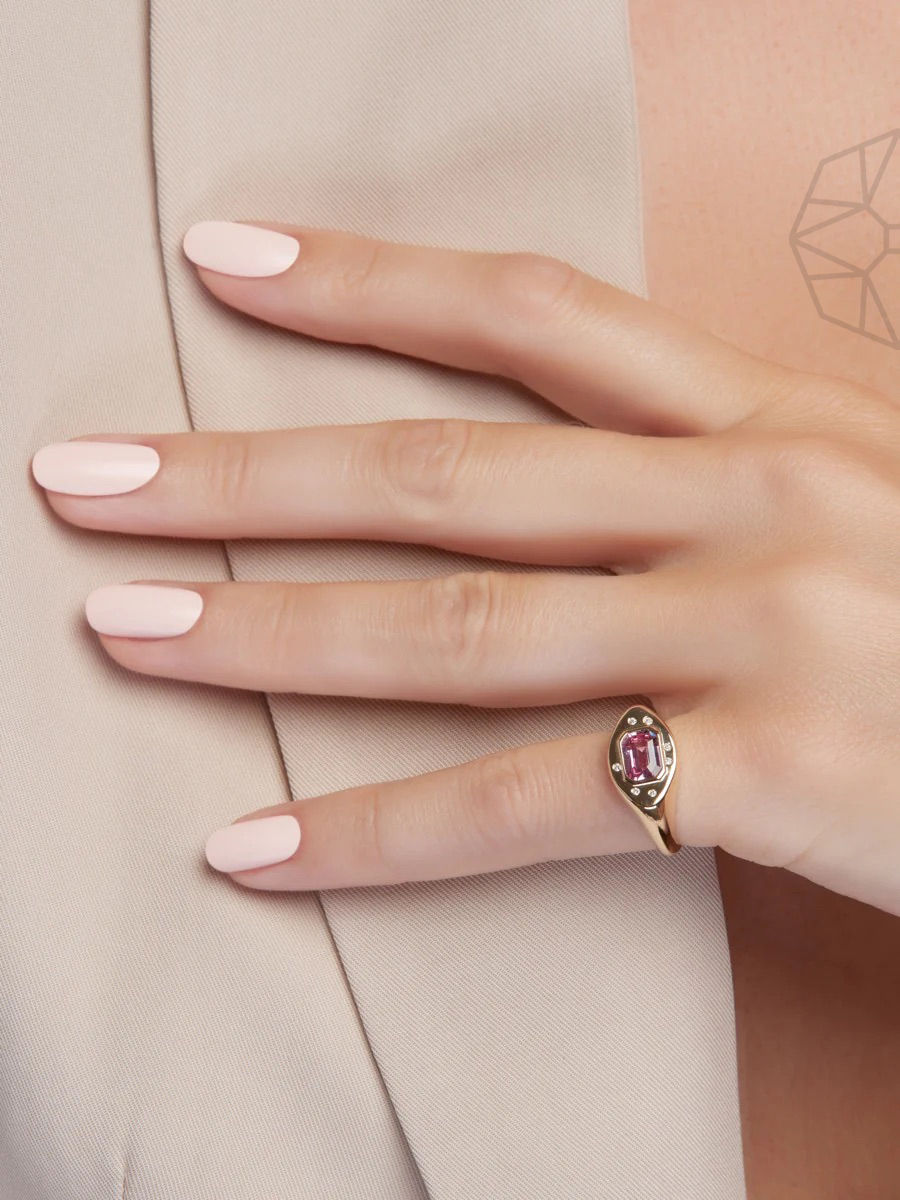Pink Safir 14K Guld Signet Ring