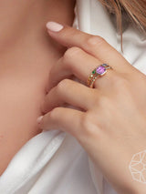 Pink Sapphire Hex 14K Gold Ring