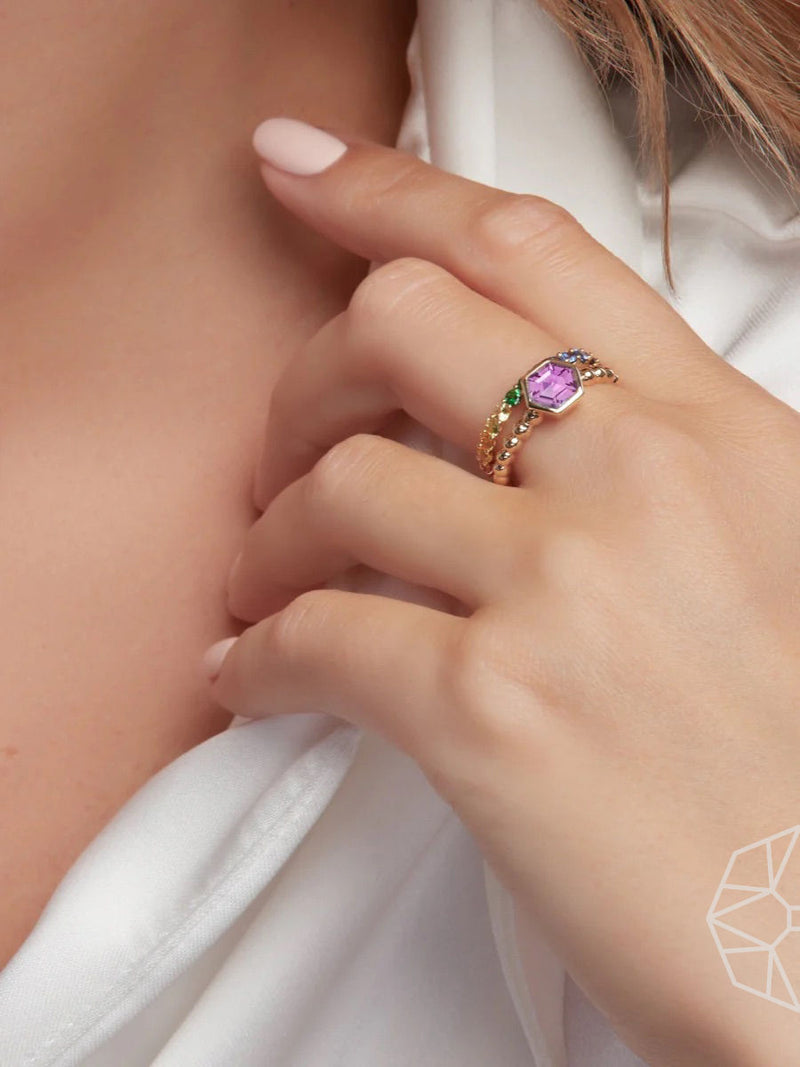 Pink Safir Hex 14K Guld Ring