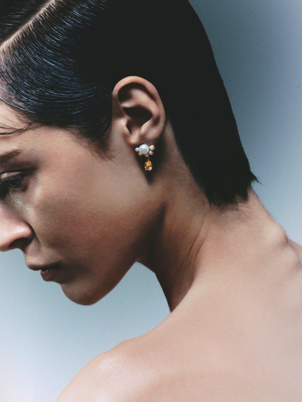 MIRIAM 9k Gold Earrings w. Citrin & Pearl