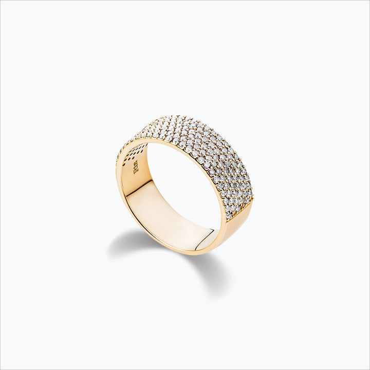 Cigar Band 18K Gold Ring w. Diamonds
