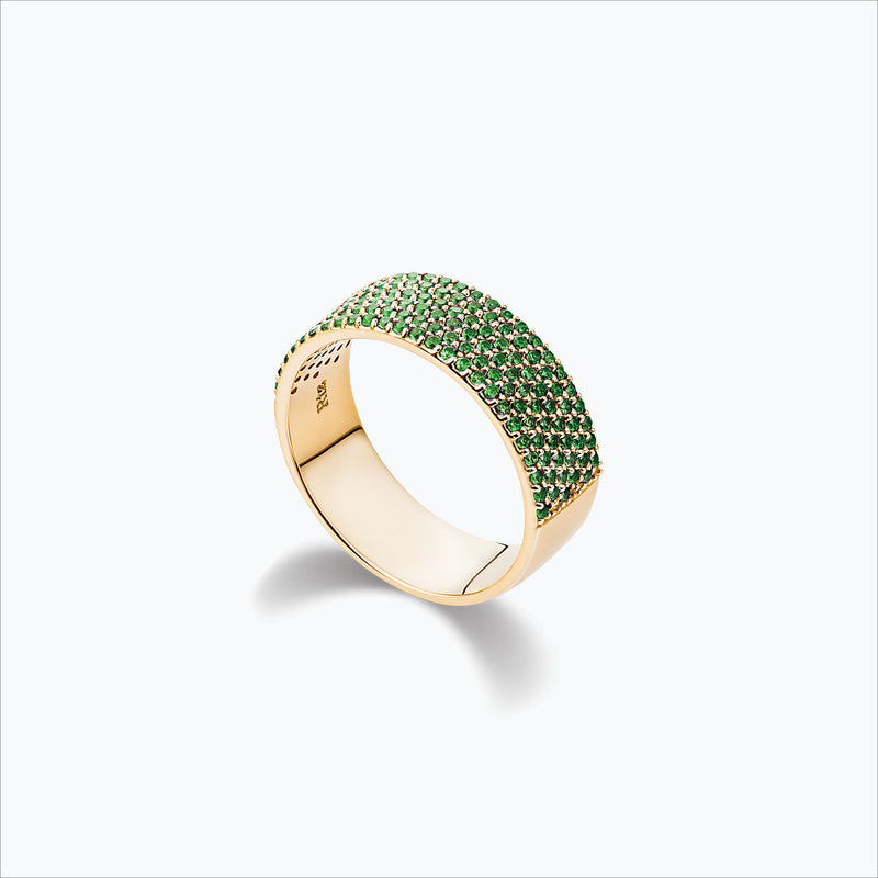 Cigar Band 18K Gold Ring w. Tsavorite