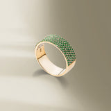 Cigar Band 18K Gold Ring w. Tsavorite