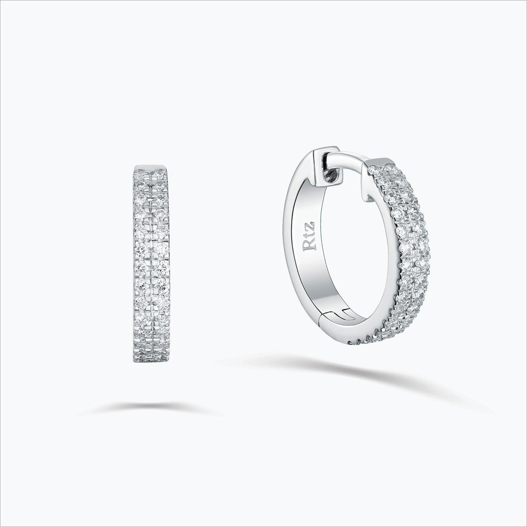 Double Line 18K White Gold Hoops w. Diamonds