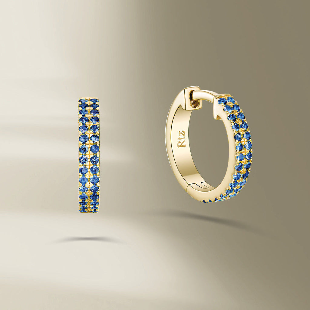 Double Line 18K Gold Hoops w. Blue Sapphire