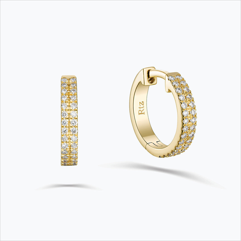 Double Line 18K Gold Hoops w. Diamonds
