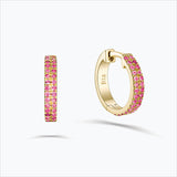 Double Line 18K Gold Hoops w. Pink Sapphire