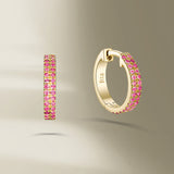 Double Line 18K Gold Hoops w. Pink Sapphire