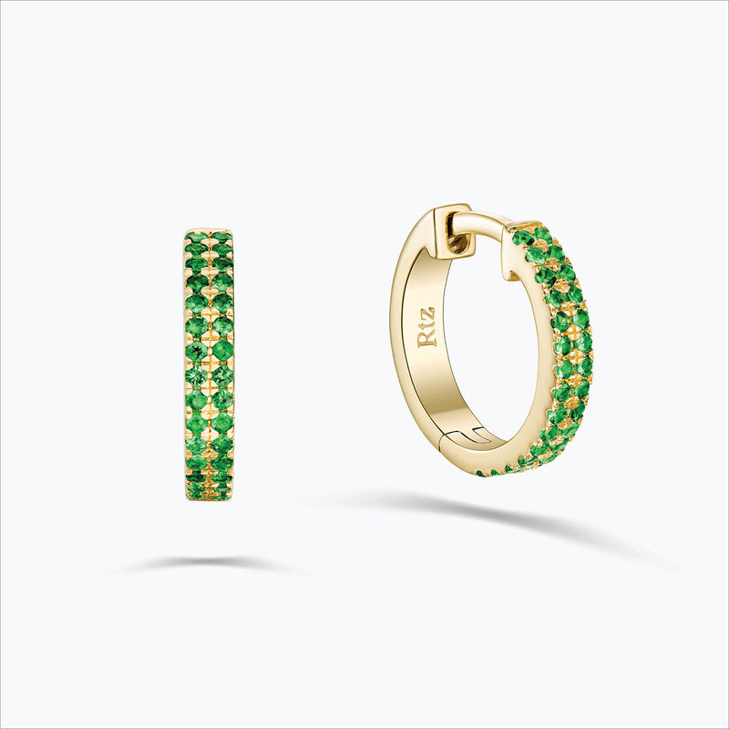 Double Line 18K Gold Hoops w. Tsavorite