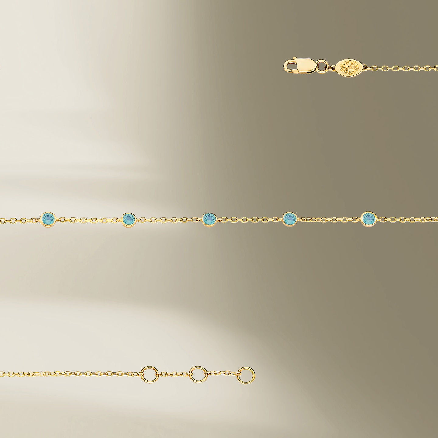 5 Stone 18K Gold Bracelet w. Aquamarine