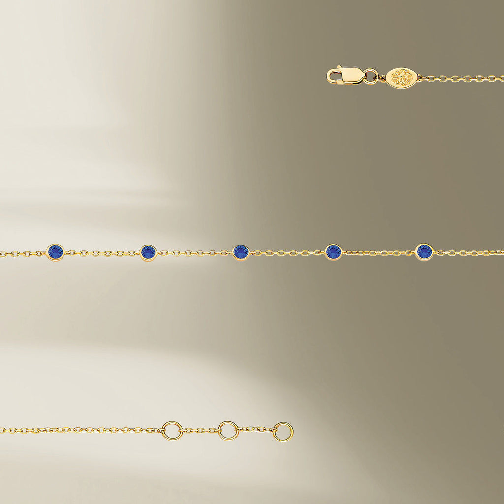 5 Stone 18K Gold Bracelet w. Blue Sapphires