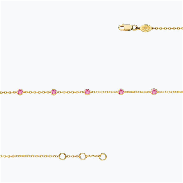 5 Stone 18K Gold Bracelet w. Pink Sapphires