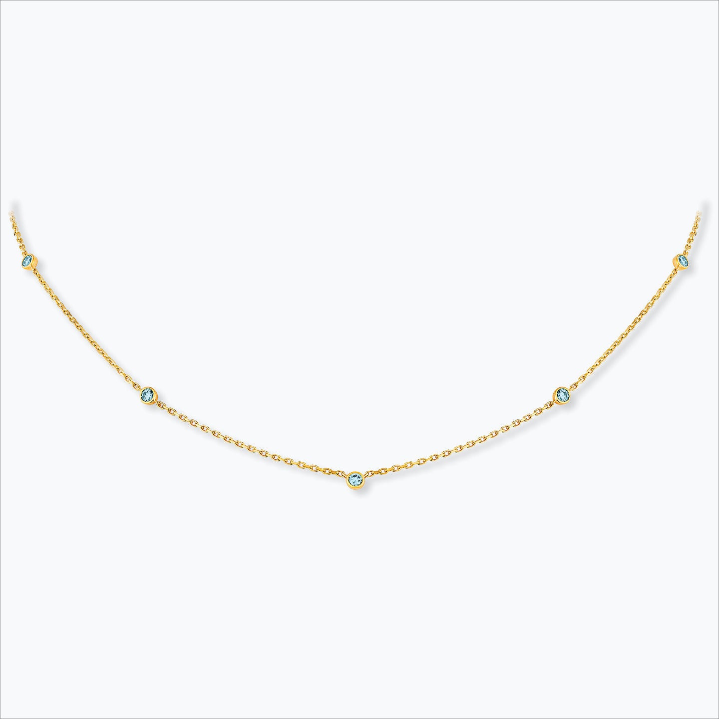 5 Stone 18K Gold Necklace w. Aquamarine