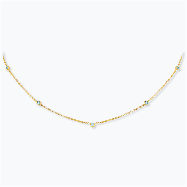 5 Stone 18K Gold Necklace w. Aquamarine