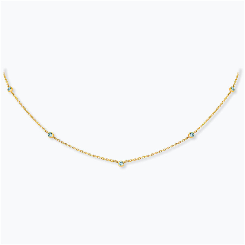 5 Stone 18K Gold Necklace w. Aquamarine