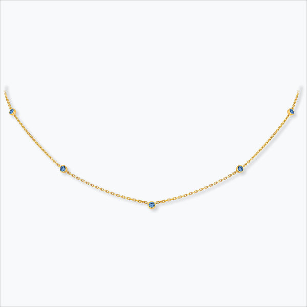 5 Stone 18K Gold Necklace w. Blue Sapphires