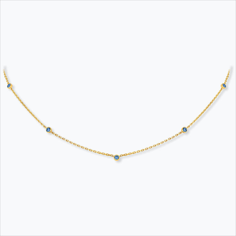 5 Stone 18K Gold Necklace w. Blue Sapphires