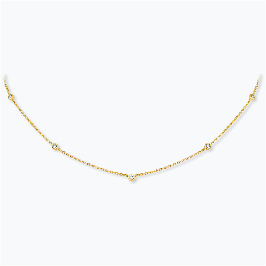 5 Stone 18K Gold Necklace w. Diamonds