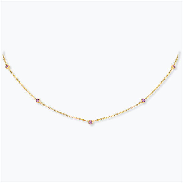 5 Stone 18K Gold Necklace w. Pink Sapphires