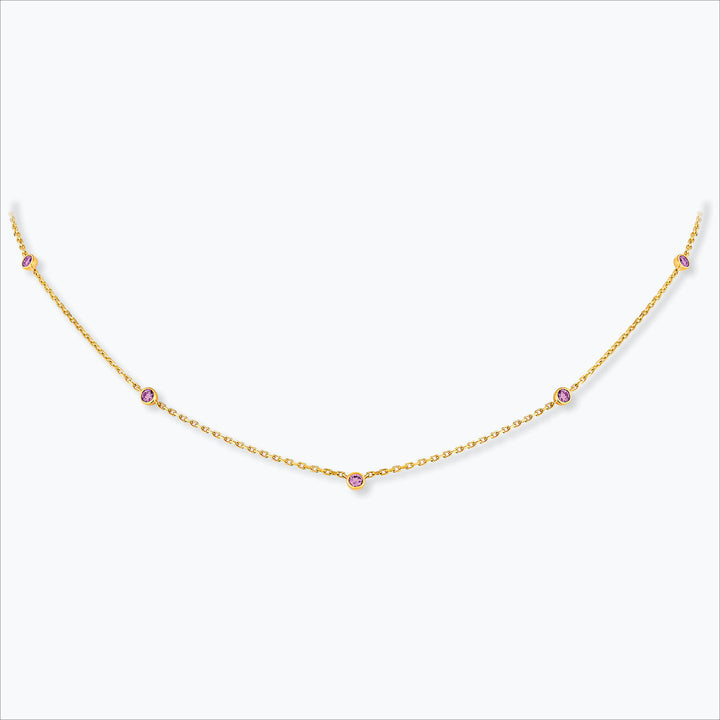 5 Stone 18K Gold Necklace w. Pink Sapphires