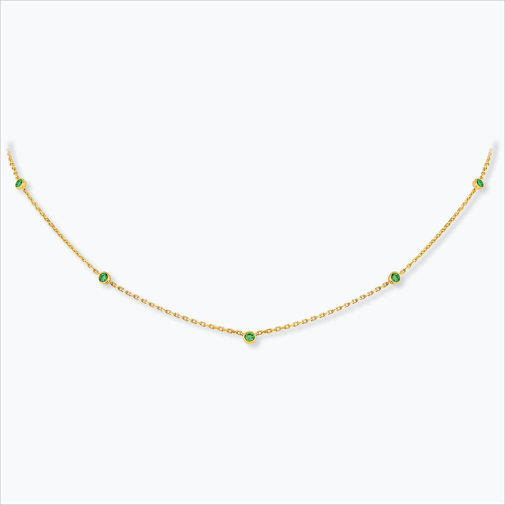 5 Stone 18K Gold Necklace w. Tsavorite