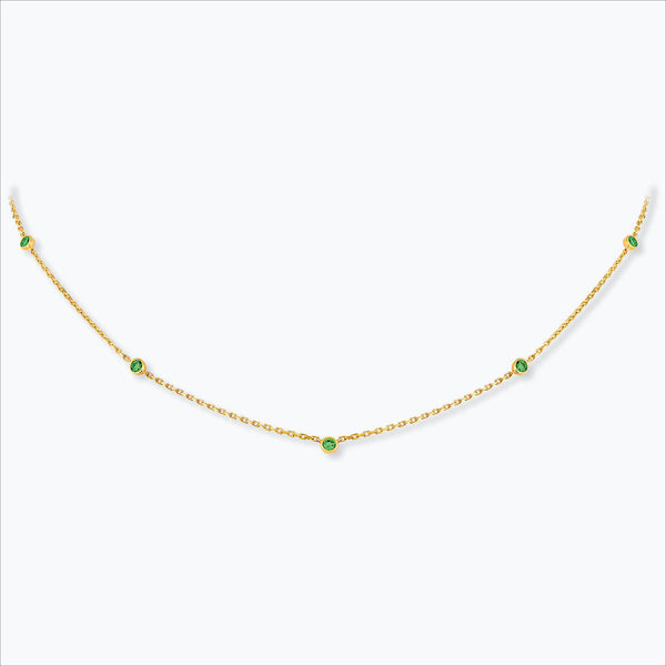 5 Stone 18K Gold Necklace w. Tsavorite