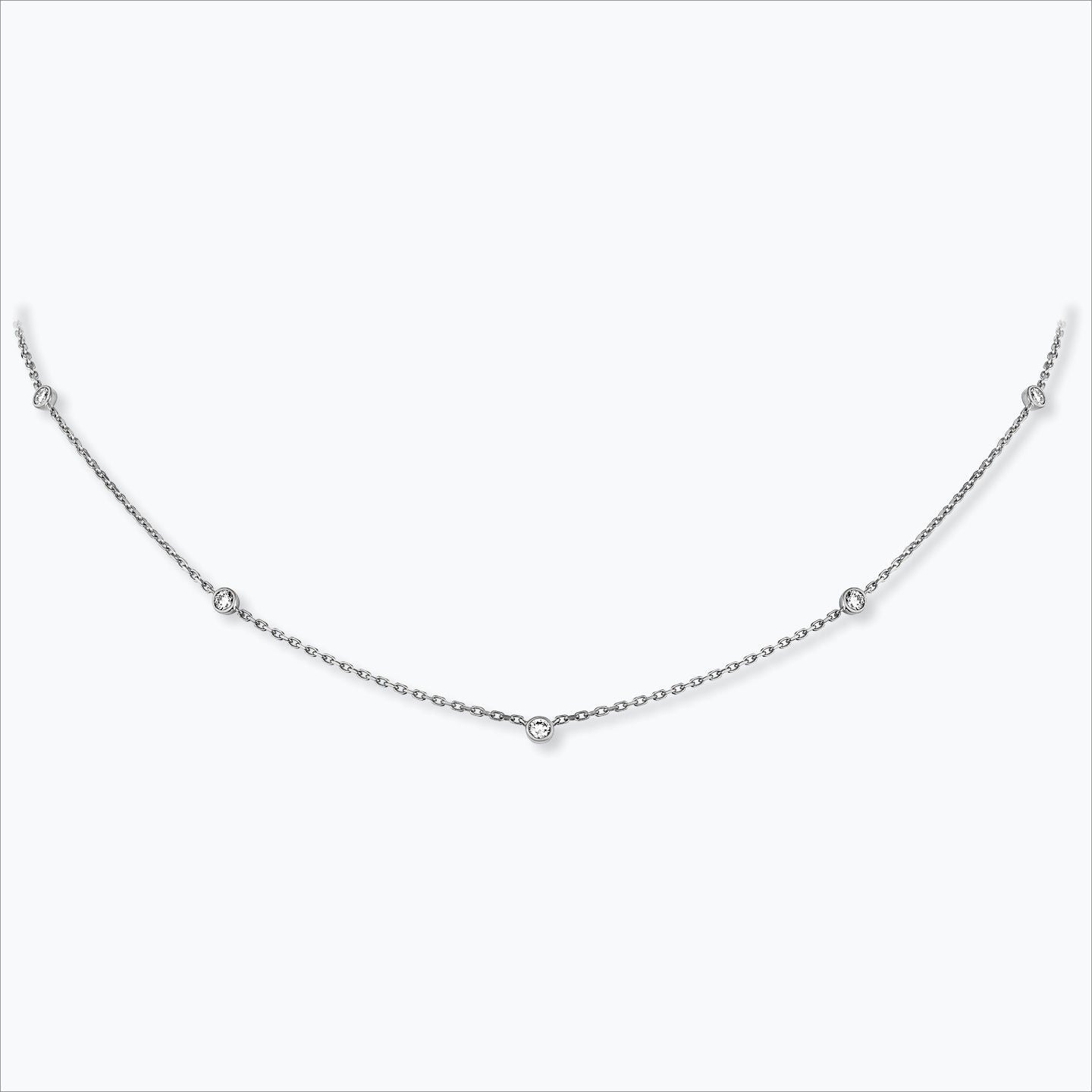 5 Stone 18K White Gold Necklace w. Diamonds