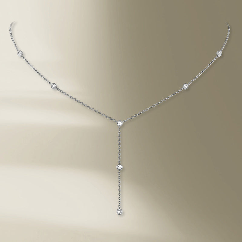 7 Stone 18K White Gold Necklace w. Diamonds