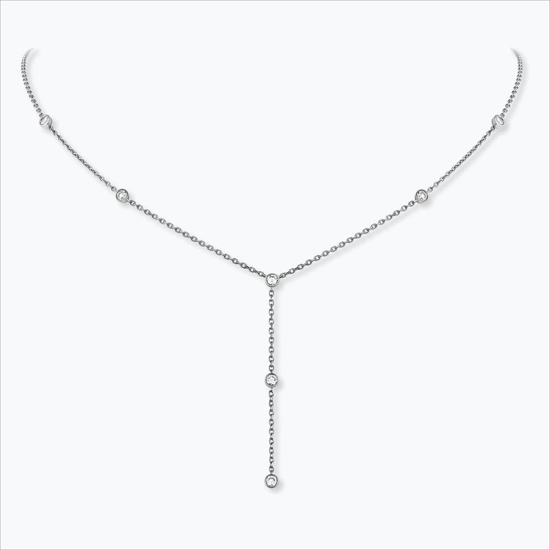 7 Stone 18K White Gold Necklace w. Diamonds