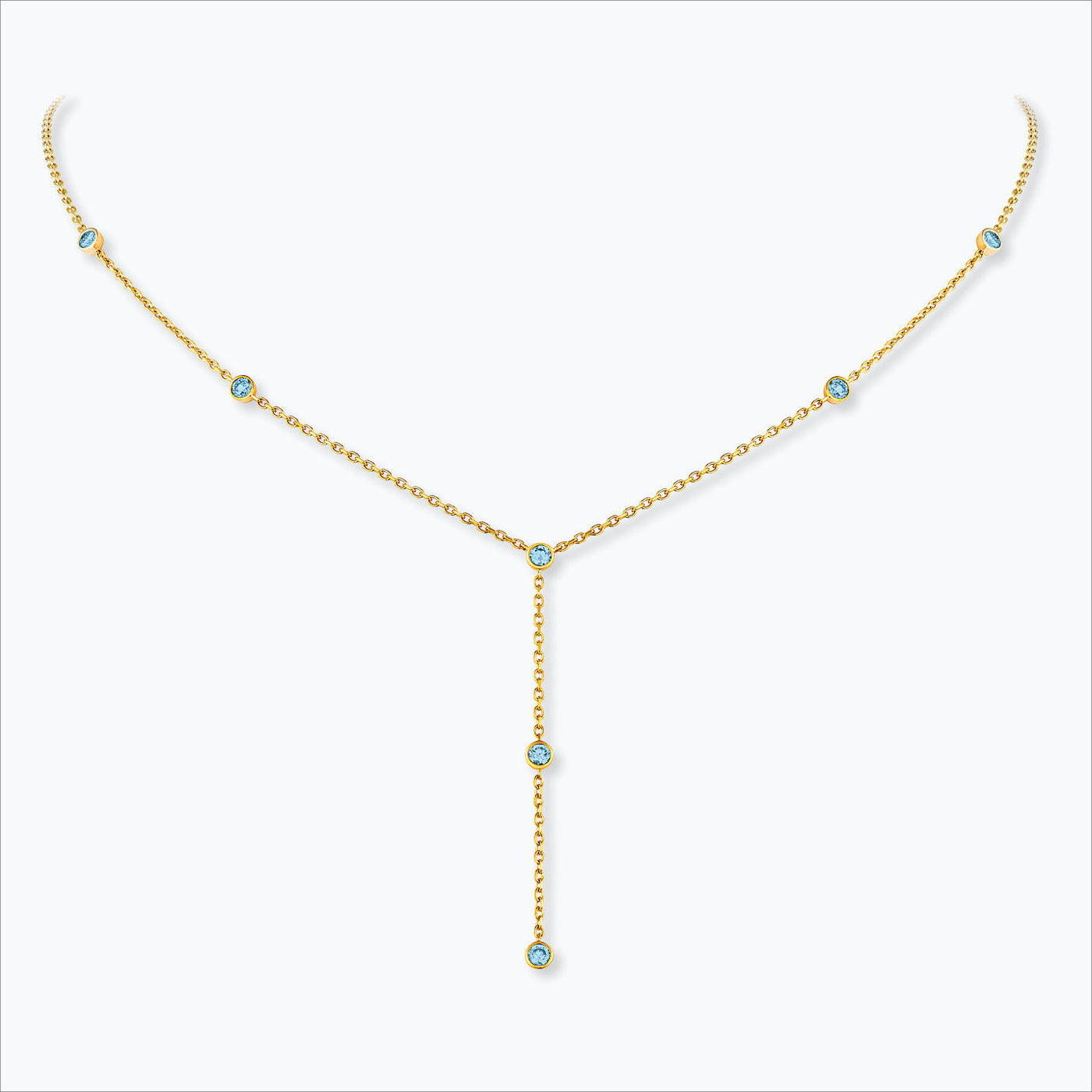 7 Stone 18K Gold Necklace w. Aquamarine