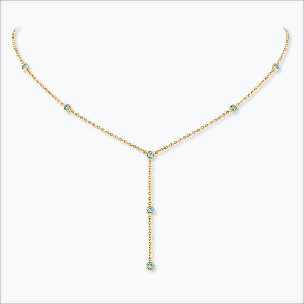 7 Stone 18K Gold Necklace w. Aquamarine