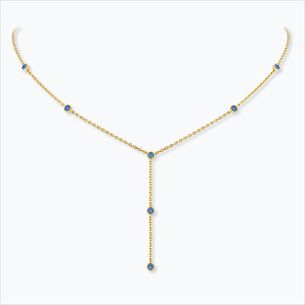 7 Stone 18K Gold Necklace w. Blue Sapphires