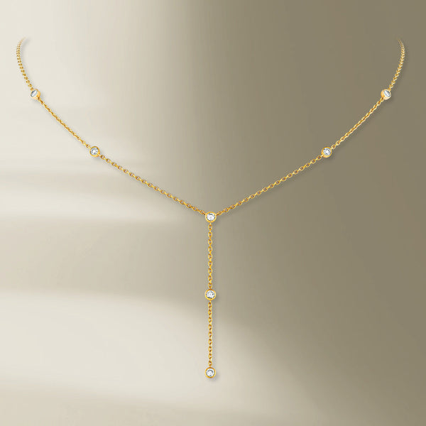 7 Stone 18K Gold Necklace w. Diamonds