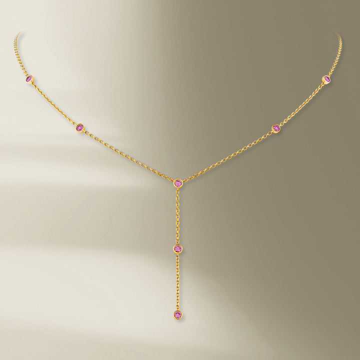 7 Stone 18K Gold Necklace w. Pink Sapphires