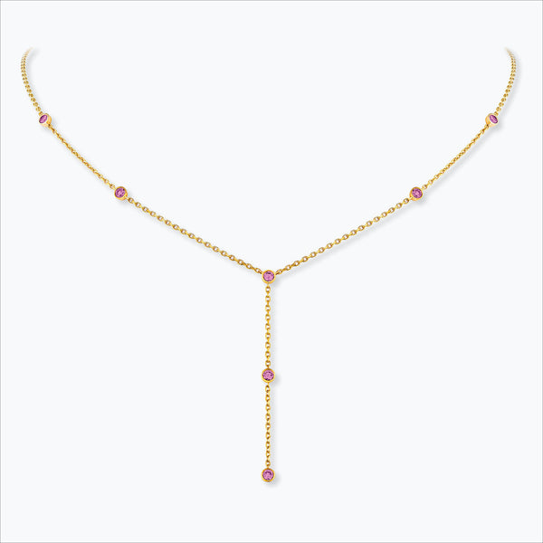 7 Stone 18K Gold Necklace w. Pink Sapphires