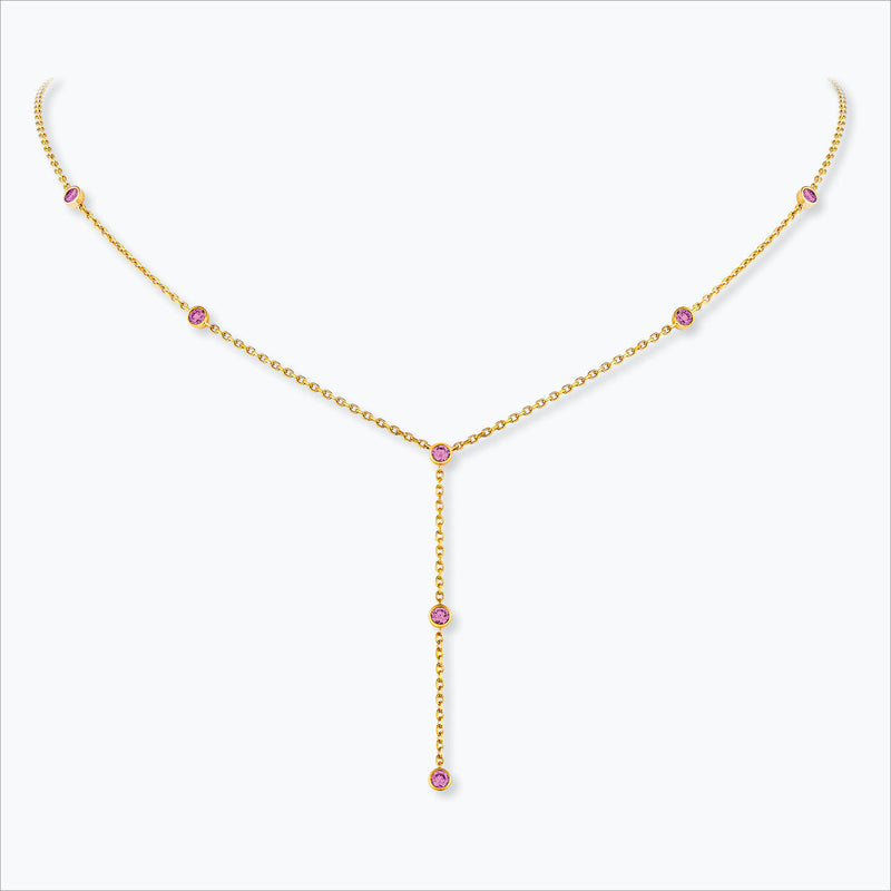 7 Stone 18K Gold Necklace w. Pink Sapphires