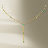 7 Stone 18K Gold Necklace w. Tsavorite
