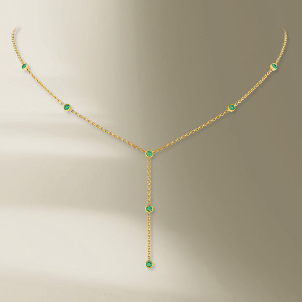 7 Stone 18K Gold Necklace w. Tsavorite