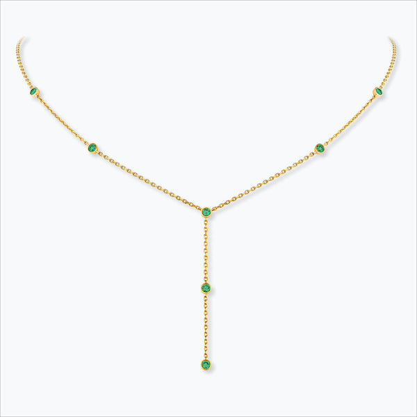 7 Stone 18K Gold Necklace w. Tsavorite